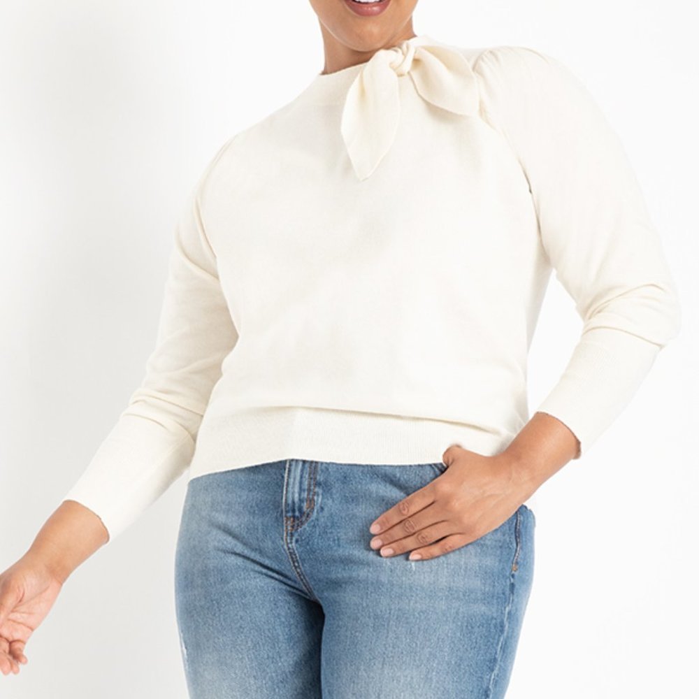 Cream Sweater with Tie Neck